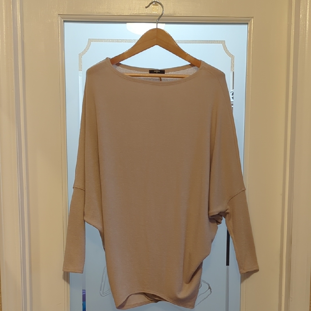 Express Neutral Beige Knit Off The Shoulder Top